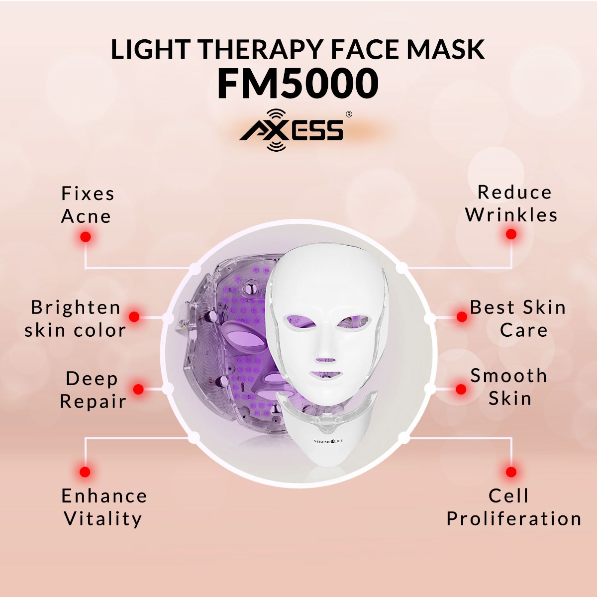 Facial Skin Light Therapy Healthy Rejuvenation, 7 Color LED, FDA - FM5000A