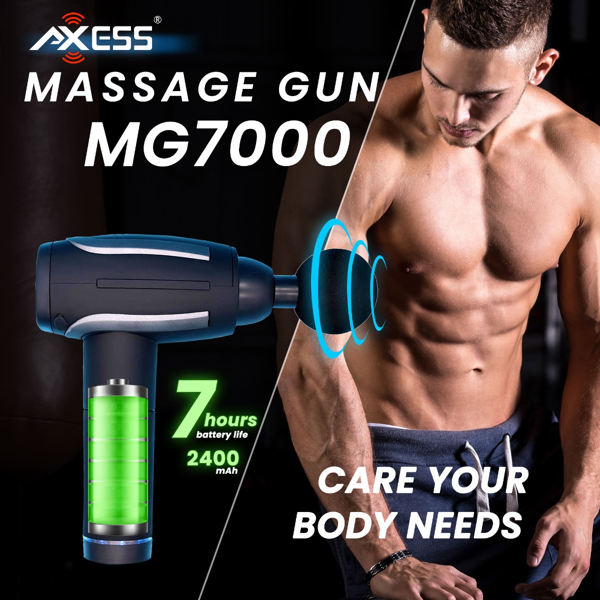 Professional Deep Tissue Massage Gun W/ 6 Speeds & 6 Heads MG7000