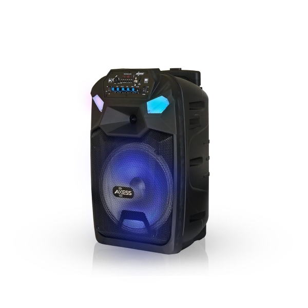 Portable Bluetooth® Party Speaker PA System, Wired Microphone, 12” Speaker, Rechargeable Battery & Party LED Lights, USB, SD Card, FM, AUX - PABT6015