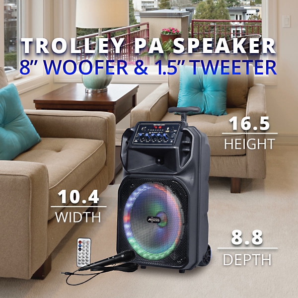 8” Bluetooth® Portable Party Speaker LED Lights 1.5” Tweeter 400W PMPO
