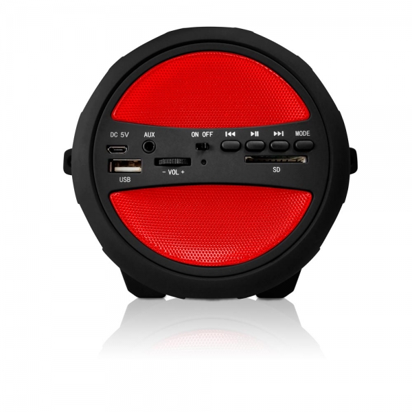 Red Portable Thunder Sonic Bluetooth® Cylinder Loud Speaker with Built-In FM Radio SD Card USB AUX Inputs

