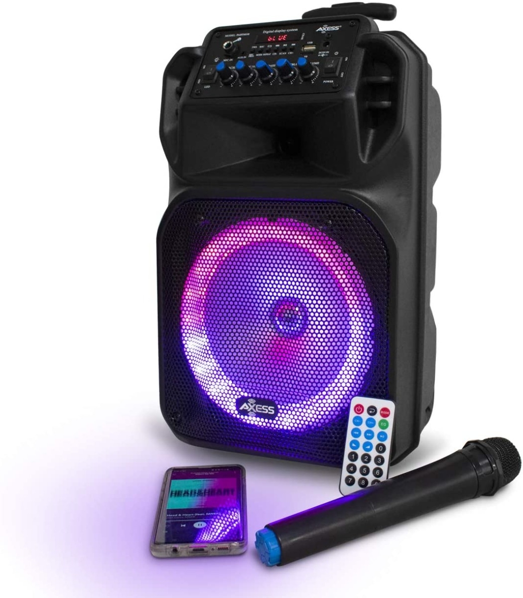 8” Bluetooth® Portable Party Speaker LED Lights 1.5” Tweeter 400W PMPO W/  Front Panel, Remote, TWS, USB, AUX-in, FM Radio, TF, Mic
